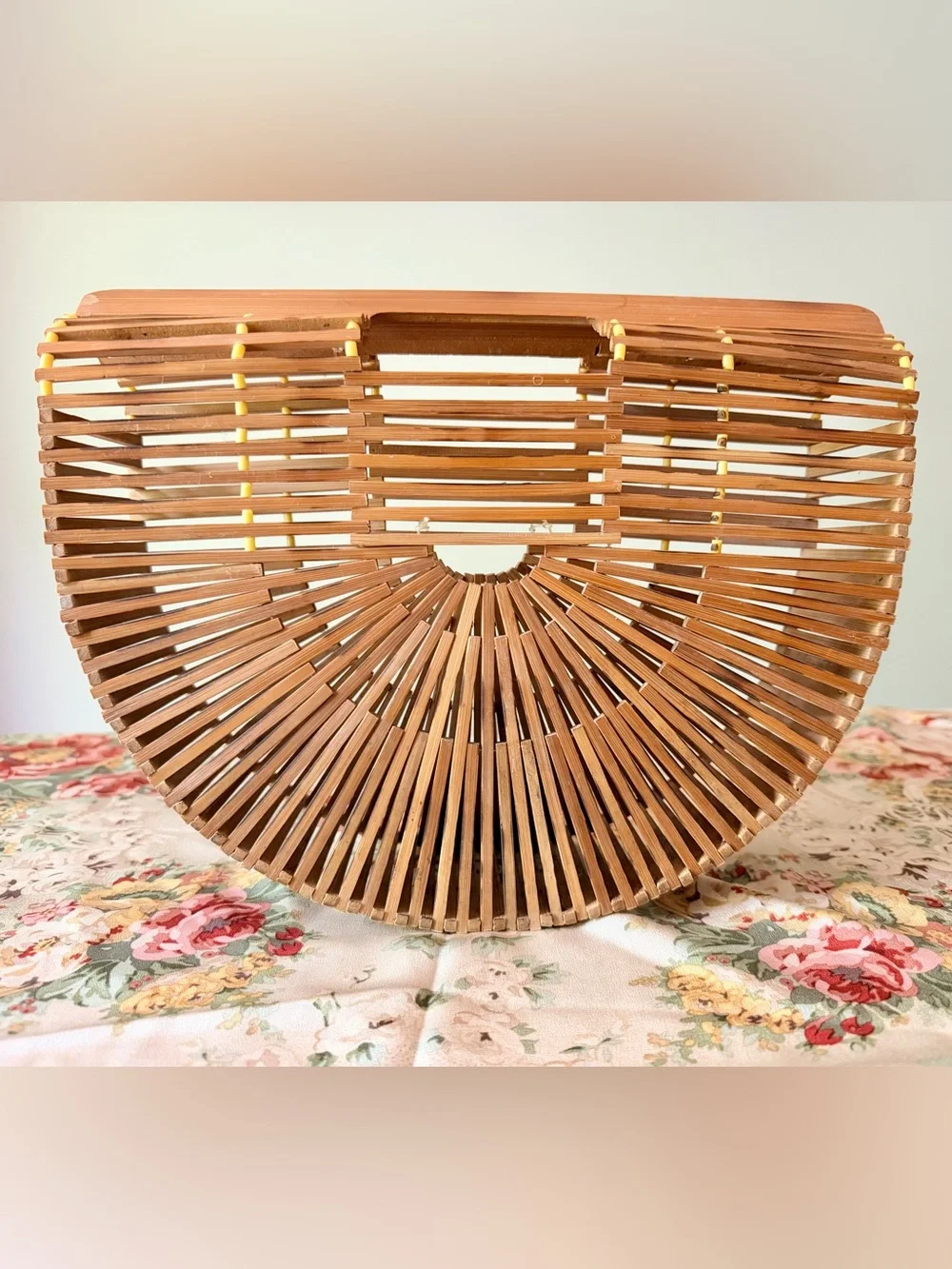 Vintage Bamboo Slat Ark Bag Half Moon Bird Cage Clutch Handbag Taiwan ROC